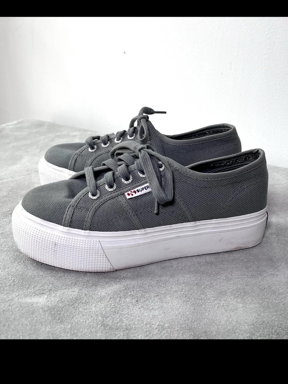 Superga 2790 Platform Sneakers Gray Canvas Size 37 US 6.5 Lace Up Shoes